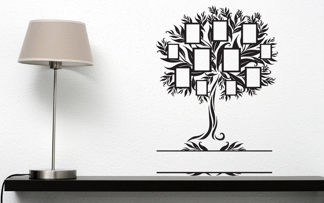 Vinyl Decal Family Wall Sticker Family Genealogical Tree With Frames For Photos Unique Gift (n374)