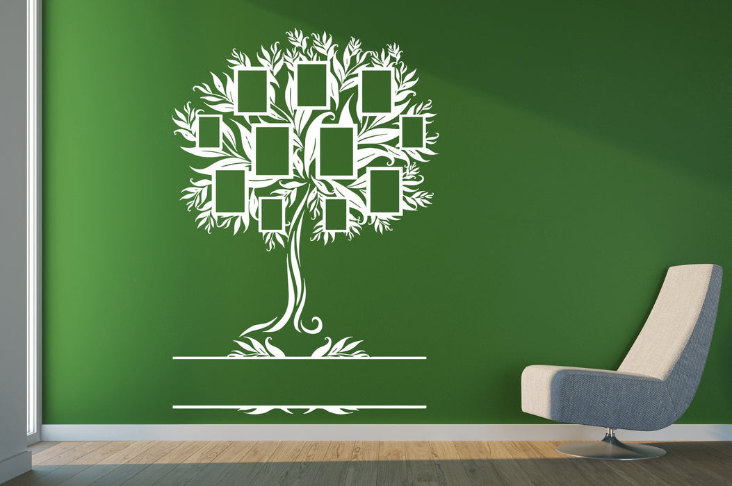 Vinyl Decal Family Wall Sticker Family Genealogical Tree With Frames For Photos Unique Gift (n374)