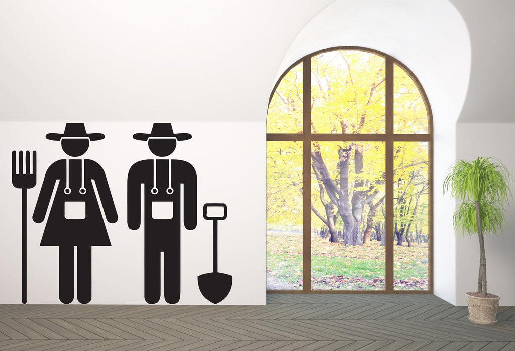 Vinyl Decal Nature Wall Sticker Couple Farmers Land Cultivation Tools Unique Gift (n381)