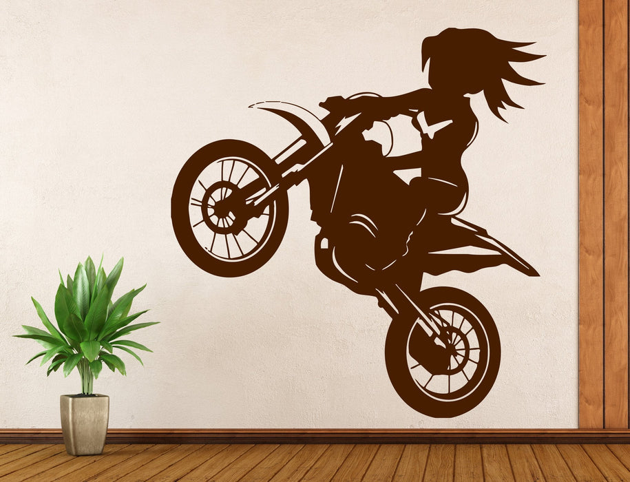 Vinyl Decal Motorsports Wall Sticker Girl Rider a Bike Stunt Decor Living Room Unique Gift (n383)