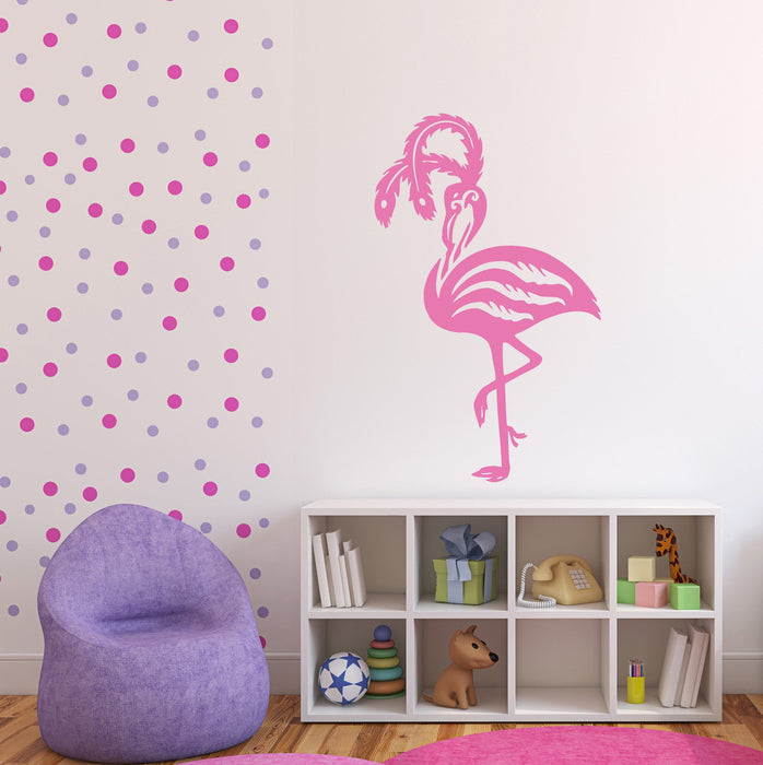 Vinyl Decal Beauty Animal Decor Wall Sticker Pink Flamingo Bird Amazing Flamingo long legs Image Unique Gift (n385)