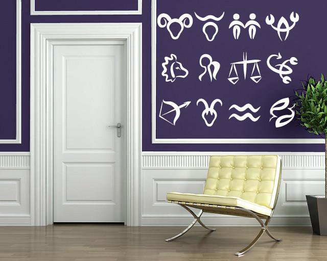 Vinyl Decal Astronomy Science Wall Stickers Symbols Zodiac Signs in Order of Sun Moon Unique Gift (n386)