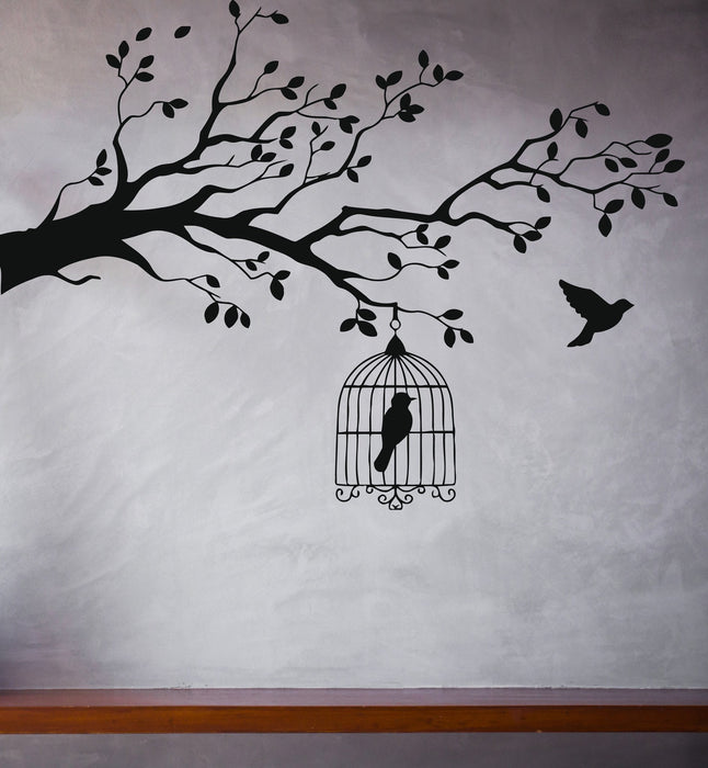 Vinyl Decal Animals and Birds Wall Stickers Caged Bird Tree Branch Let Bird Free Unique Gift (n388)