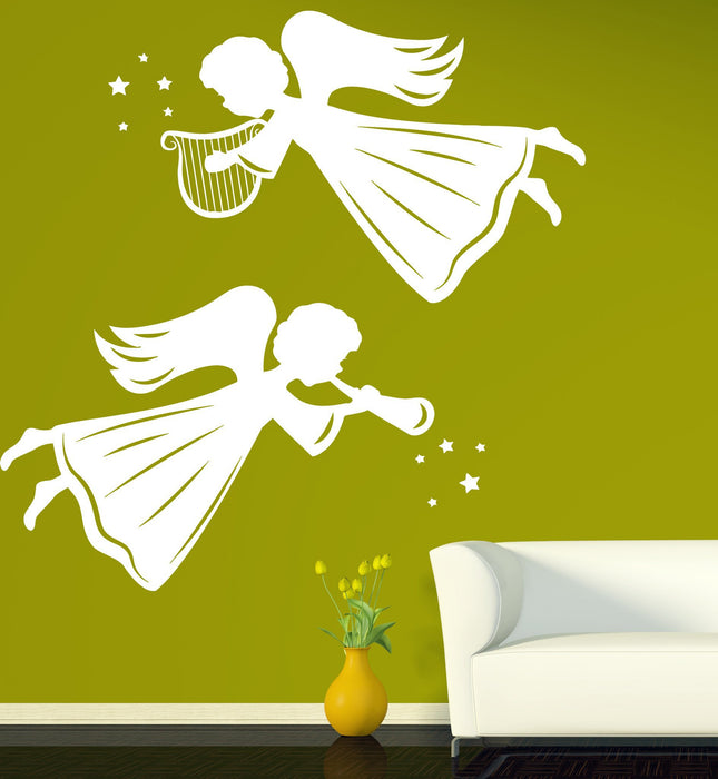 Vinyl Decal Angels and Saints Decor Wall Stickers Angels Winged Beings Harp Light Pipe Unique Gift (n405)