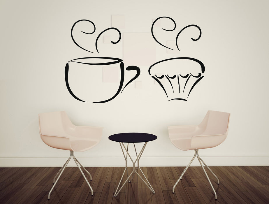 Vinyl Decal Kitchen and Food Decor Wall Sticker Tea Cup Delicious Sweet Cupcakes Decorative Unique Gift (n408)