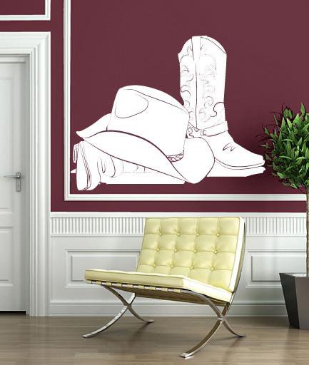 Vinyl Decal Attributes Cowboy Hat Stetson Leather Boots Wall Sticker Unique Gift (n414)