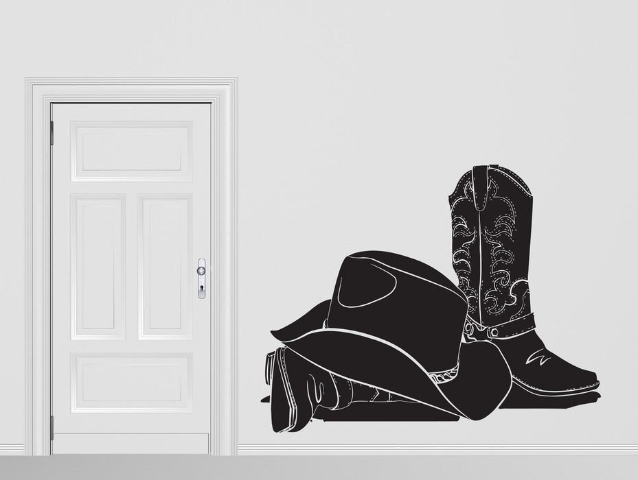 Vinyl Decal Attributes Cowboy Hat Stetson Leather Boots Wall Sticker Unique Gift (n414)
