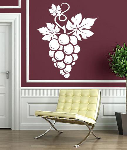Vinyl Decal Bunch of Grapes Berries Large Carved Leaves Wall Stickers Unique Gift (n416)