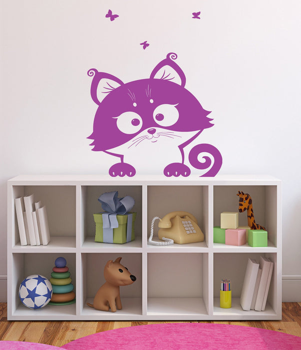 Wall Sticker Nursery Kids Room Vinyl Decal Funny Cheerful Cute Kitten Unique Gift n417