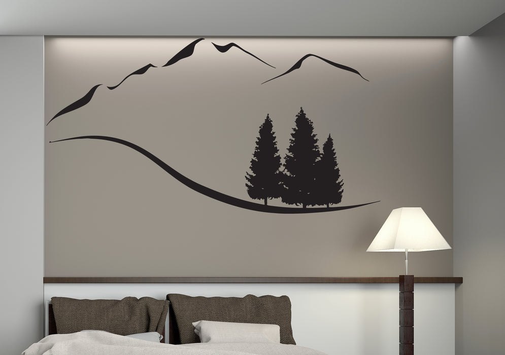 Vinyl Decal Wall Sticker Decal Mountain Trees Snowy Peaks Mountain Resort Wall Sticker (n442)