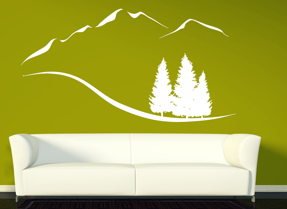 Vinyl Decal Wall Sticker Decal Mountain Trees Snowy Peaks Mountain Resort Wall Sticker (n442)