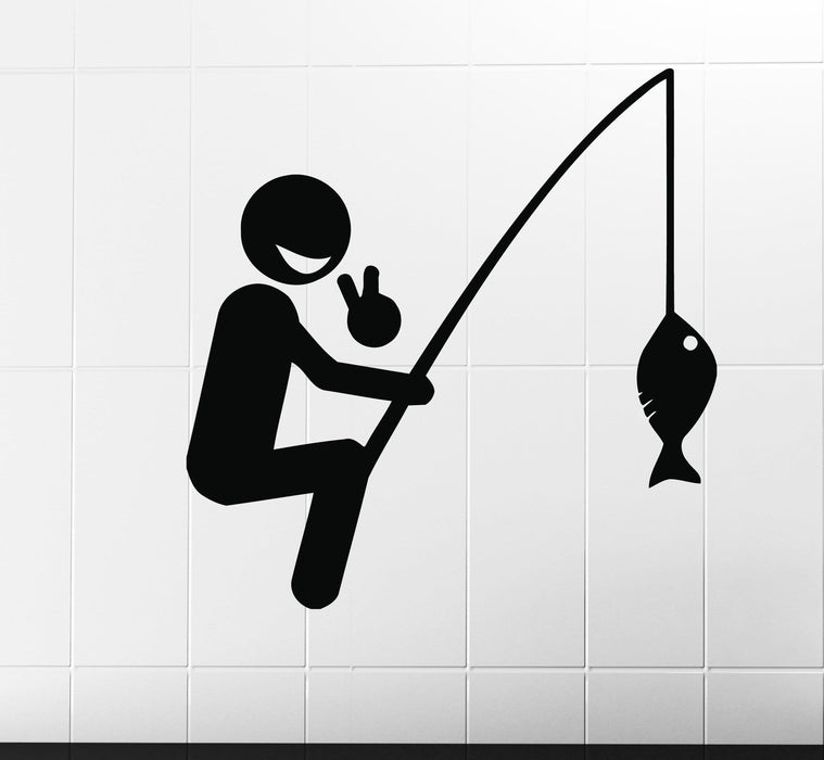 Vinyl Decal Wall Stickers Cheerful Happy Fisherman Be Caught a Fish Unique Gift (n443)