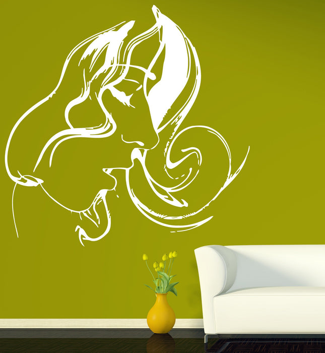 Autocollant en vinyle Silhouette Belle Fille Coiffure Boucles Tresses Sticker Mural Cadeau Unique (n446)