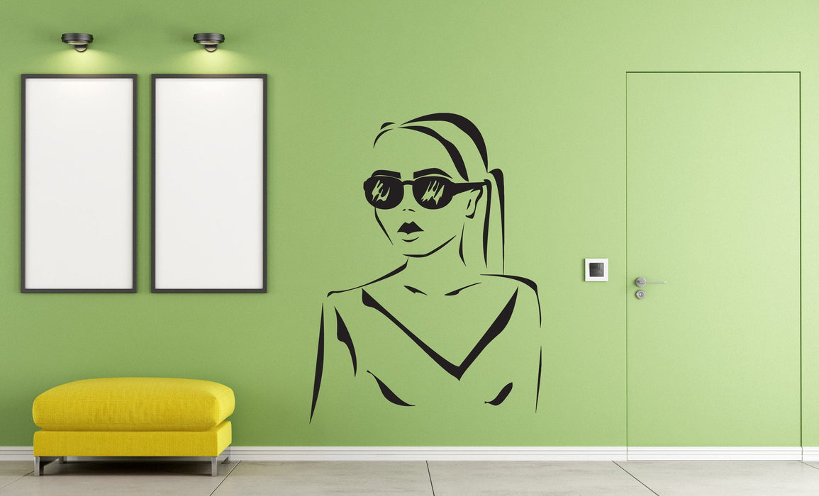 Vinyl Decal Wall Sticker Silhouette Beautiful Girl Hairstyle Sunglasses Unique Gift (n447)