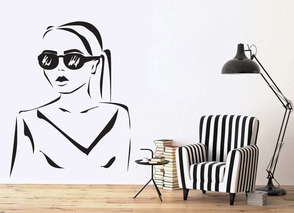 Vinyl Decal Wall Sticker Silhouette Beautiful Girl Hairstyle Sunglasses Unique Gift (n447)