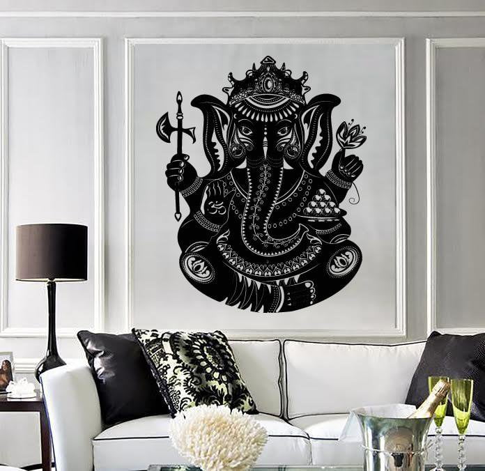 Large Wall Vinyl Sticker Indian Deity God Ganesha Head Elephant Unique Gift (z4547)