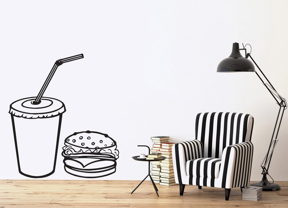 Vinyl Decal Fast Food Rapid Delicious Cola Hamburger Cutlet Wall Sticker Unique Gift (n456)