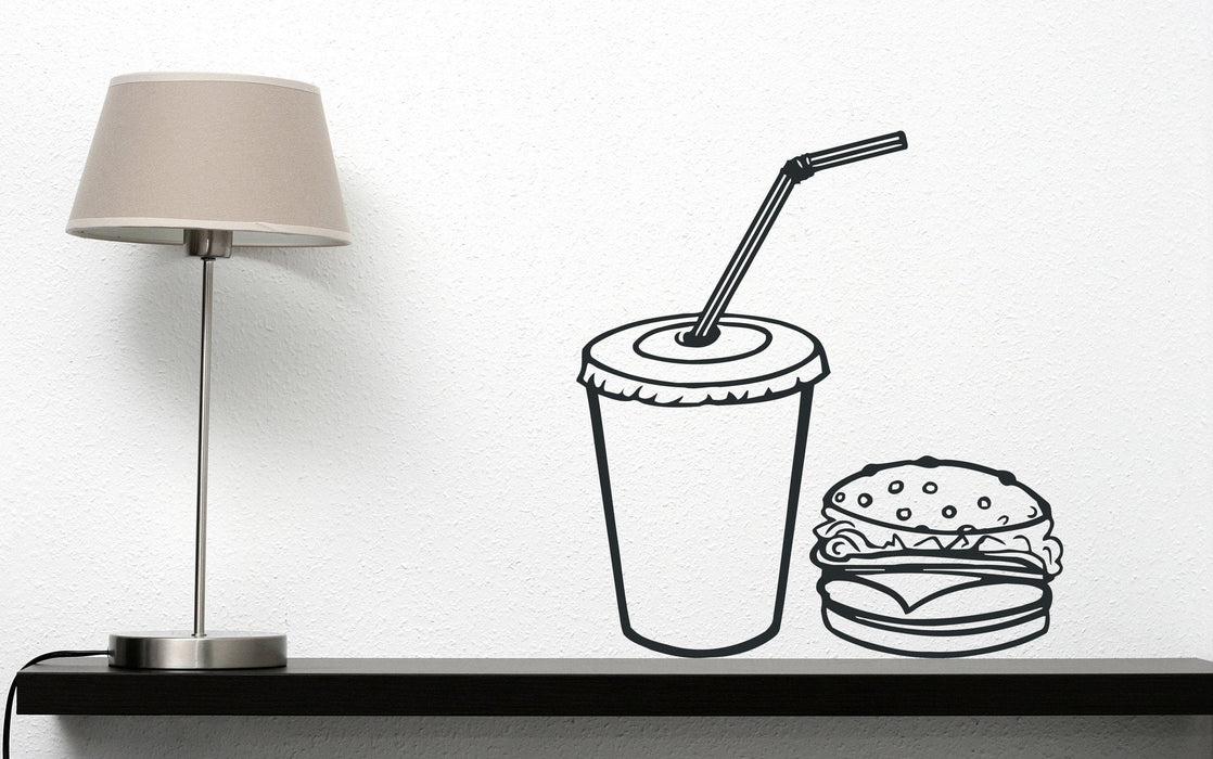 Vinyl Decal Fast Food Rapid Delicious Cola Hamburger Cutlet Wall Sticker Unique Gift (n456)