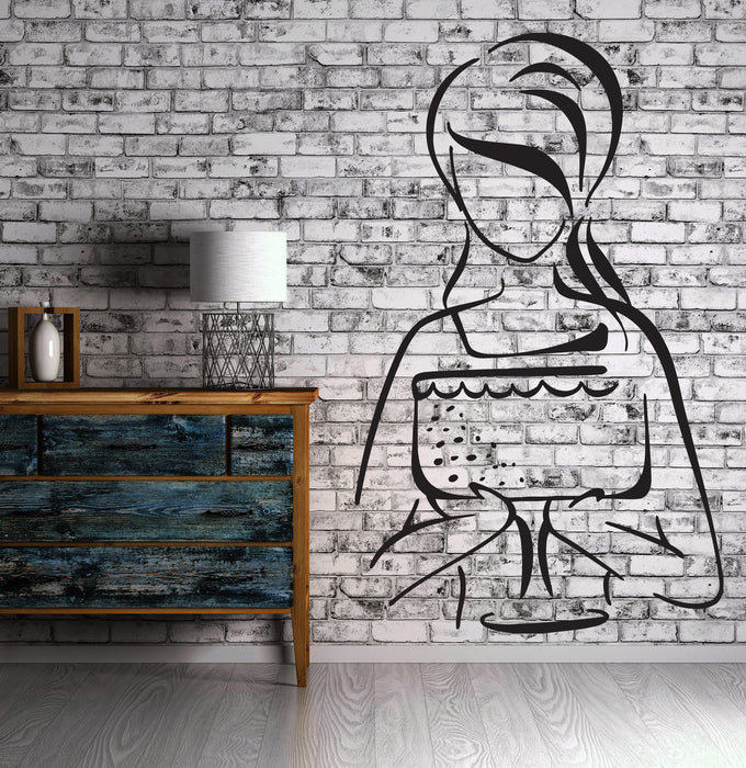 Vinyl Decal Beautiful Woman Portrait Wall Sticker Woman Pastry Sweets Cake Candy Celebration Unique Gift (n458)