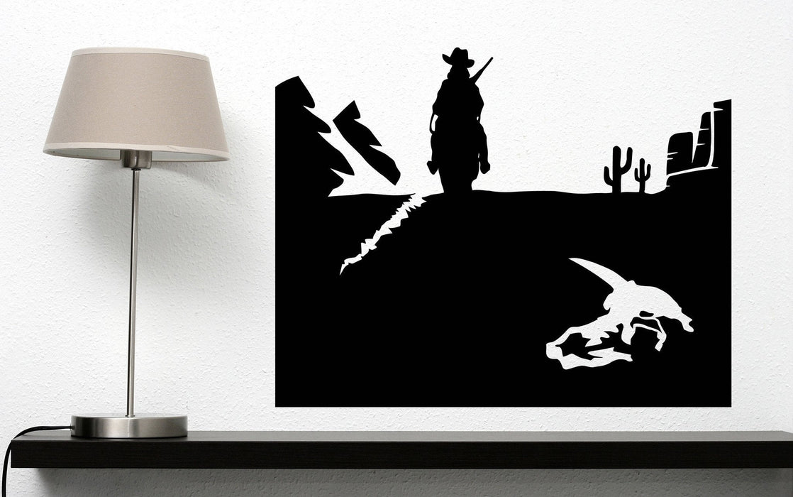 Wall Stickers Vinyl Decal Prairie Mountain River Landscape Cacti Cowboy Unique Gift (n466)
