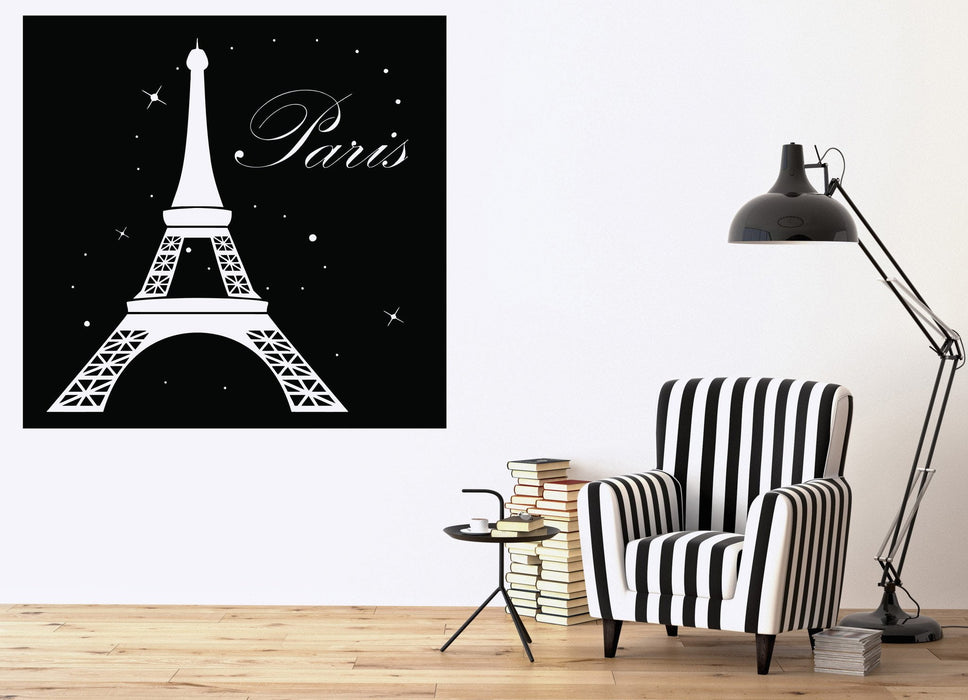 Vinyl Decal France Paris Eiffel Tower Night Stars Moon Wall Sticker Unique Gift (n471)