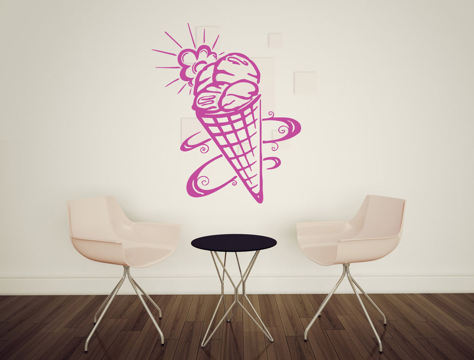 large Wall Sticker Ice Cream Waffle Cup Tasty Sweet Vinyl Decal (n473)