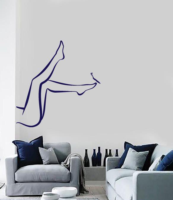 Autocollant mural en vinyle avec de magnifiques jambes féminines galbées et des soins aux papillons, cadeau unique (n481)