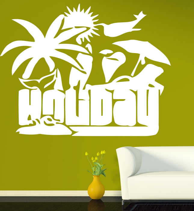 Vinyl Decal Recreation Attributes Holiday Palm Beach Sun Wall Sticker Unique Gift (n482)