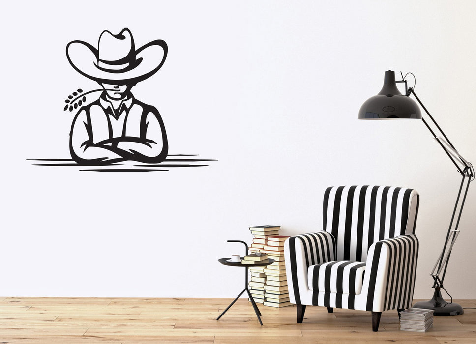 Autocollant mural en vinyle avec chapeau de paille pour homme, décoration de bouche, cadeau unique (n484)