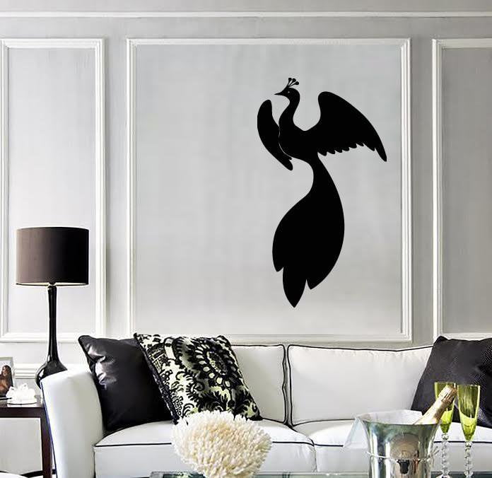 Autocollant mural en vinyle représentant un magnifique oiseau féerique à queue touffue et envergure, cadeau unique (n505)