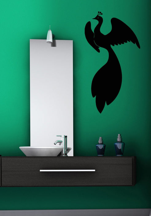 Autocollant mural en vinyle représentant un magnifique oiseau féerique à queue touffue et envergure, cadeau unique (n505)