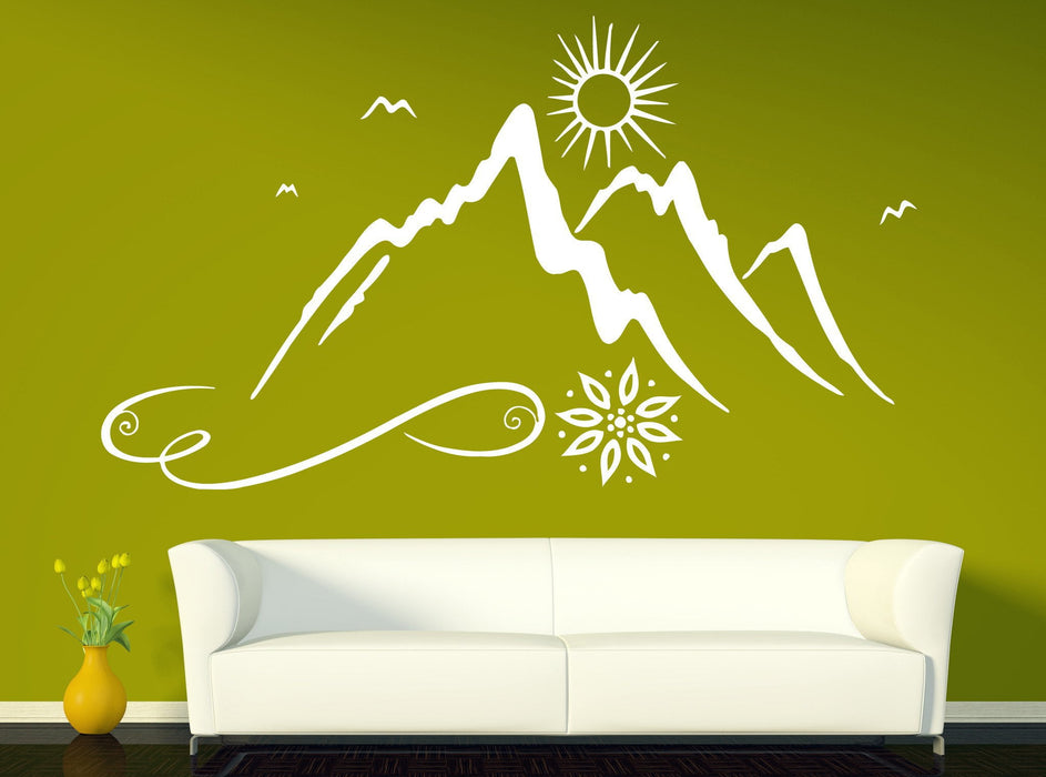 Vinyl Decal beautiful natural landscape sun mountain peaks Wall Sticker Unique Gift (n506)