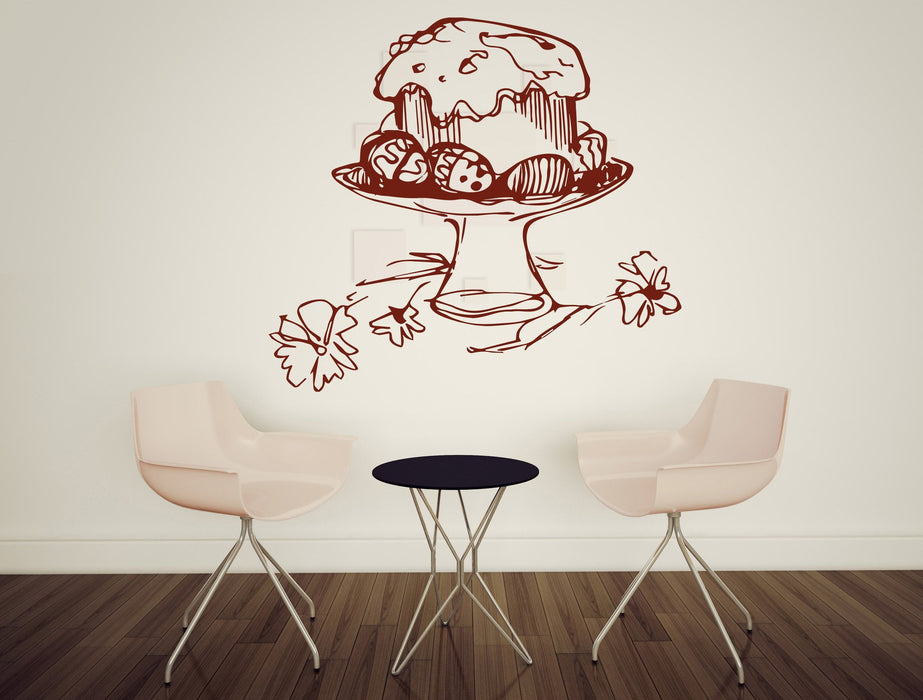 Vinyl Decal Cooking Cafe Easter Cake with Painted Eggs Easter Wall Sticker Decor Unique Gift (n516)