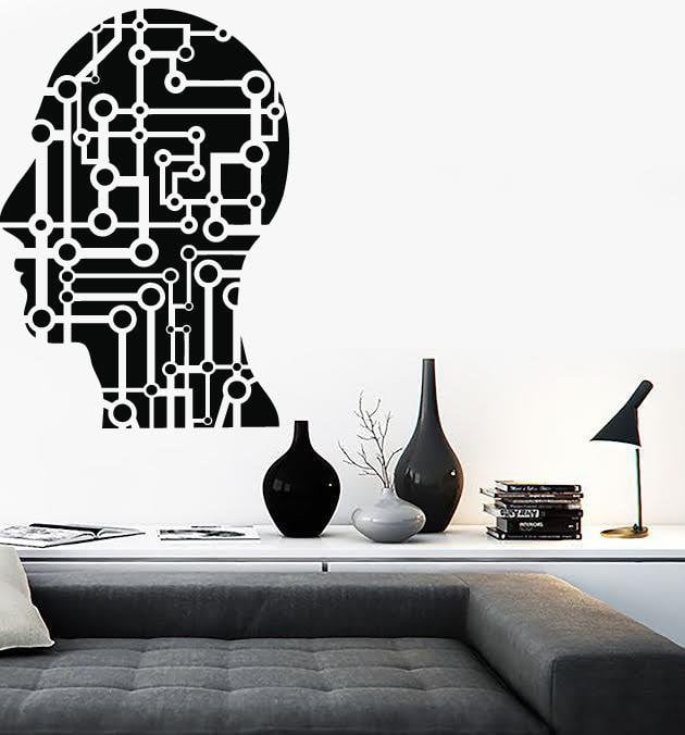 Large Wall Vinyl Sticker Decal Head Science Micro Chip Artificial Modern Decor Unique Gift (n522)