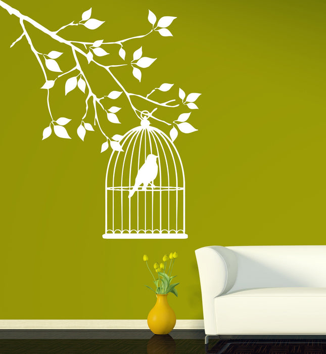 Wall Sticker Vinyl Decal tree branch foliage lonely bird cage Unique Gift (n532)