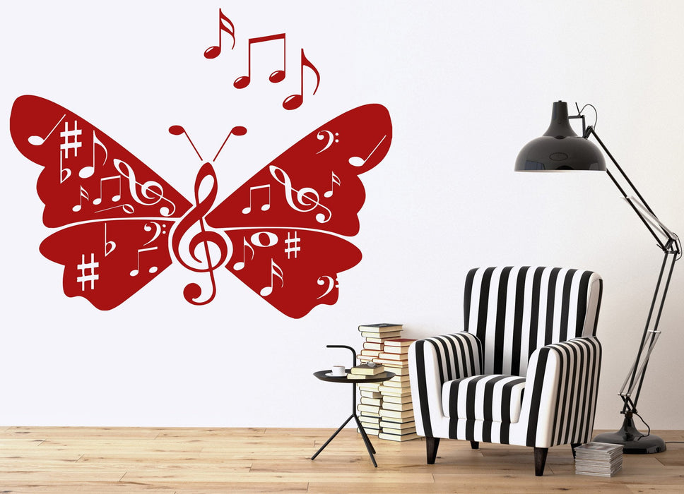 Wall Vinyl Sticker musical notes signs butterfly wings song Unique Gift (n538)