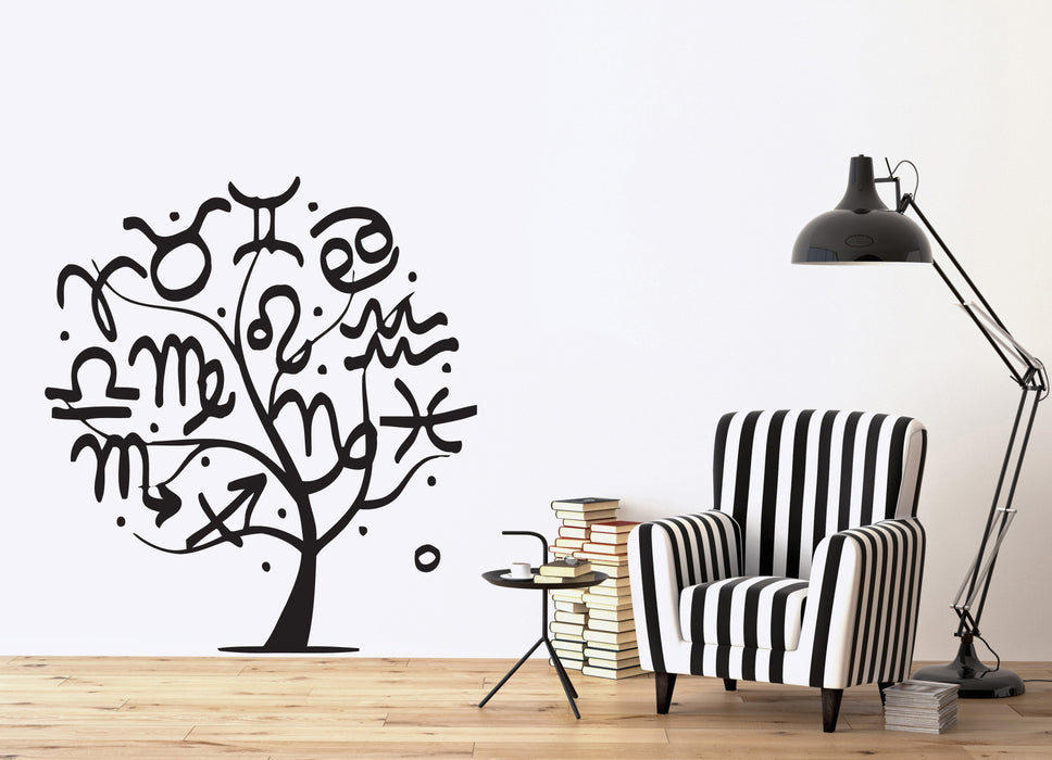Vinyl Decal Wall Sticker Forest Tree with All Symbol Zodiac Sign (n556)