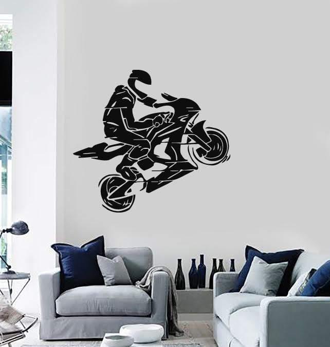 Large Vinyl Decal Ghost Motorcyclist Racer Drive Speed Wall Sticker (n576)