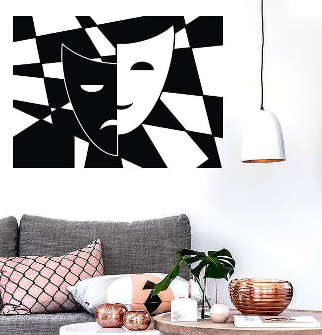 Большая виниловая наклейка с символом театрального искусства, смеющимися и плачущими масками, настенная наклейка (n581)