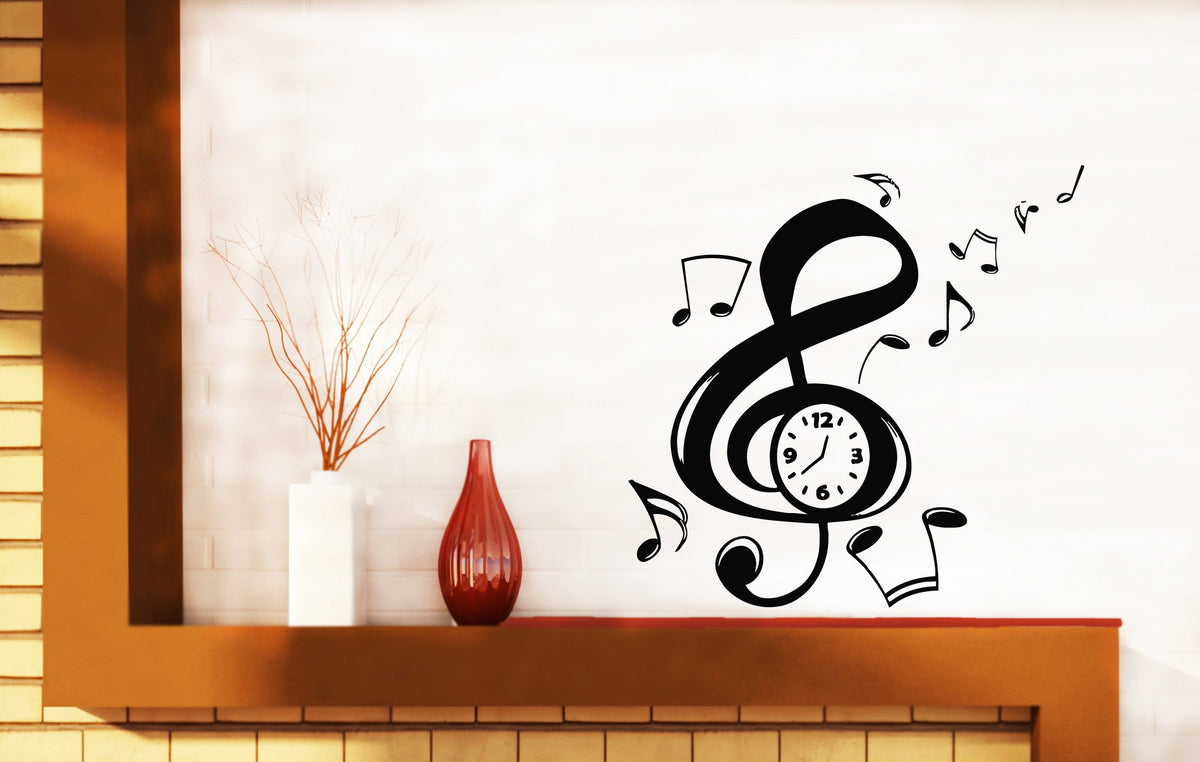 Large Vinyl Decal Music Notation Clef Sign Arrows Clock Wall Sticker ...