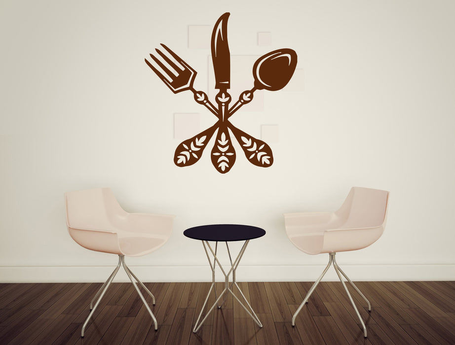 Large Vinyl Decal Cutlery Spoon Fork Knife Design Cafe Restaurant Wall Sticker (n584)