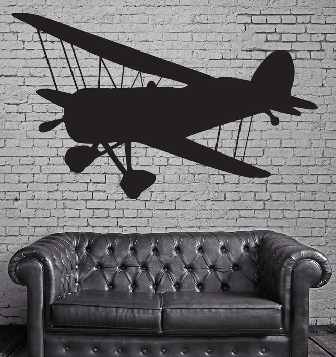 Large Vinyl Decal Vintage Airplane Propeller Two Wings Biplane Wall Sticker (n589)
