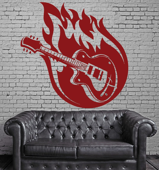 Large Vinyl Decal Colorful Music Guitar Strings Fire Wall Sticker (n591)