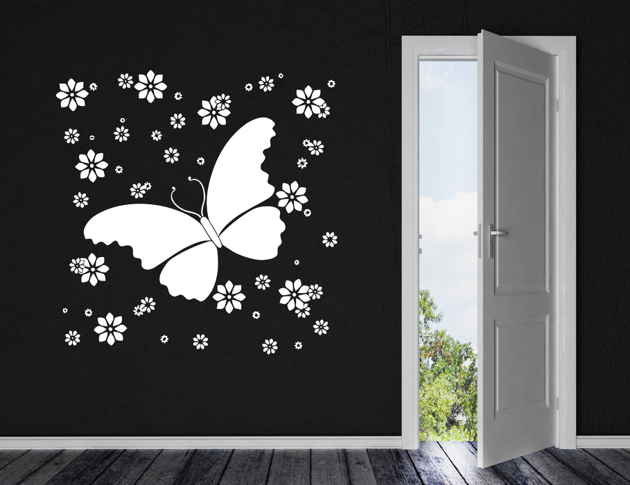 Vinyl Decal Wall Sticker Beautiful Butterfly Decor Flowers Patterns Ornament (n597)