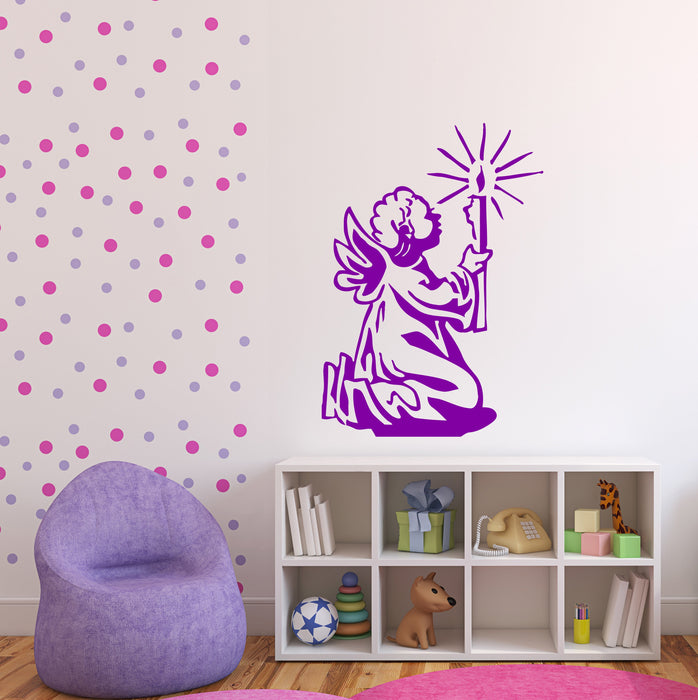 Large Vinyl Decal Little Angel with Candle Prayer Wall Sticker (n615)