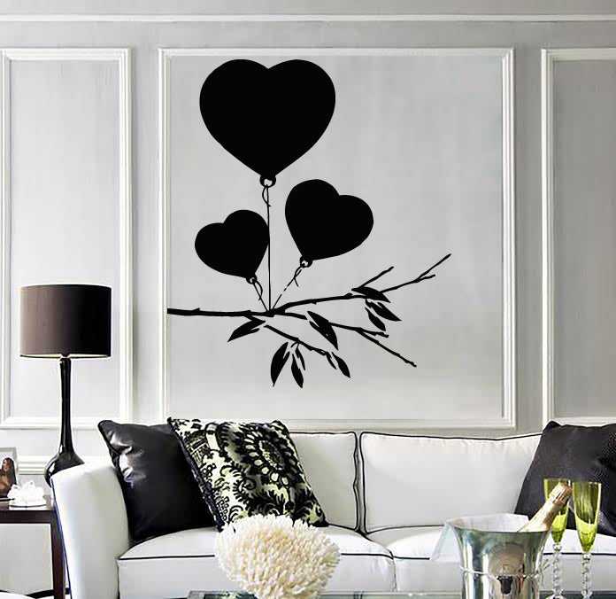 Vinyl Decal Romantic Drawing Heart Balloons for Valentine Unique Gift Wall Sticker (n629)