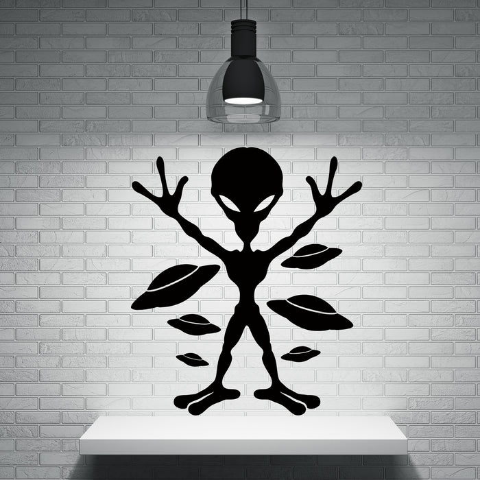 Large Vinyl Decal Resident Alien UFO Flying Saucers Visitors Wall Sticker (n631)