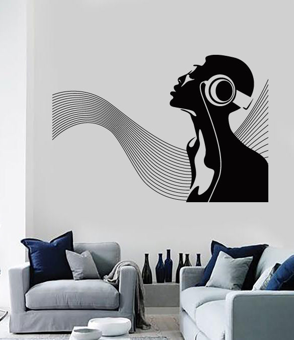 Large Vinyl Decal  African Woman Musical Wave Unique Gift Wall Sticker (n637)