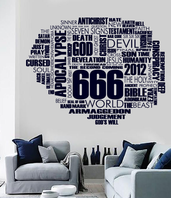 Большая виниловая наклейка на стену 666 Word Cloud Vector Уникальный подарок Декор для гостиной (n639)