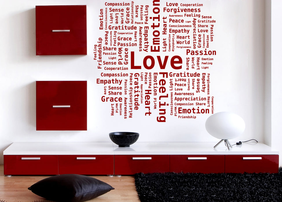 Vinyl Decal Wall Sticker Word Cloud Love Passion Heart Gratefulness Unique Gift (n656)